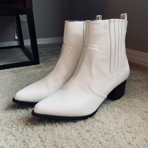 White cowboy style fake leather boots